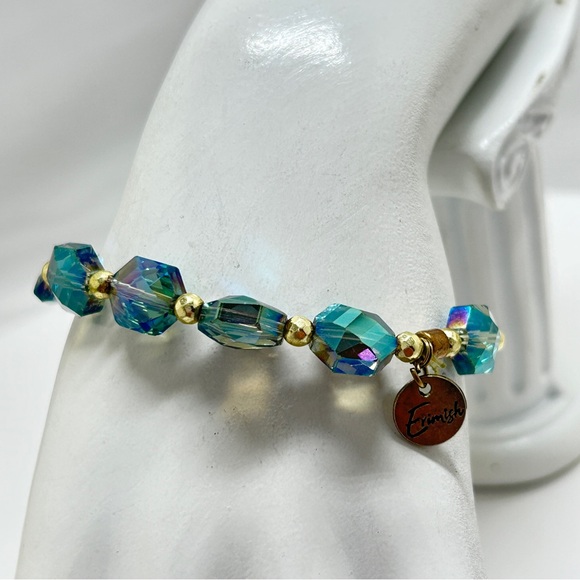 Erimish, Gold, AB Blue Crystal Bracelet, Stretch, Great Color - Picture 5 of 5